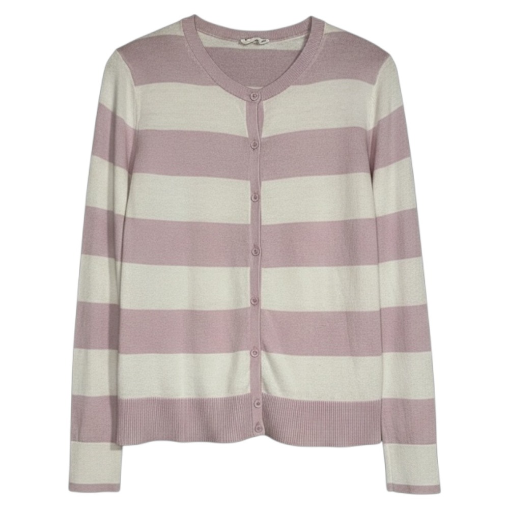 GAP Y2K Striped Cardigan Sweater Womens Size Medium Pink White Button Front Knit